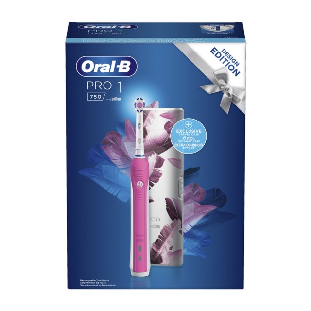 ORAL-B - Pro 1 750 Pink Design Edition και Θήκη Ταξιδίου | 1τεμ