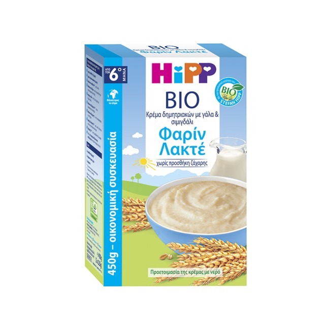 HIPP - Bio Κρέμα Φαρίν Λακτέ με Γάλα & Σιμιγδάλι από τον 6ο μήνα | 450gr