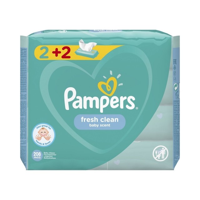 PAMPERS - Fresh Clean Wipes (2+2 δώρο) | 4x52τμχ