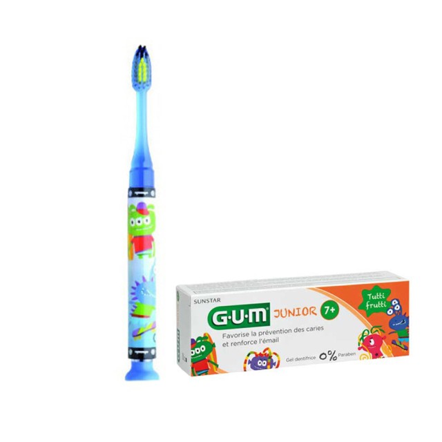 GUM - Junior Light-up Soft Οδοντόβουρτσα (Μπλε) & Δώρο Οδοντόκρεμα 7year+ Tutti-Frutti (50ml)