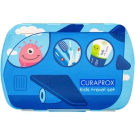 Curaprox Kids Travel Set ΓΑΛΑΖΙΟ για Παιδιά 6-12ετών με Παιδική Οδοντόβουρτσα 1τμχ, Παιδική Οδοντόκρεμα 10ml, Μεσοδόντια Βουρτσάκια (0.6mm & 0.7mm) 2τμχ & Δώρο Θήκη Μεταφοράς