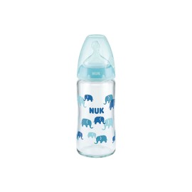 NUK - First Choice+ Μπιμπερό Γυάλινο Μπλε Θηλή Σιλικόνης 0-6m (10.745.124) | 240ml