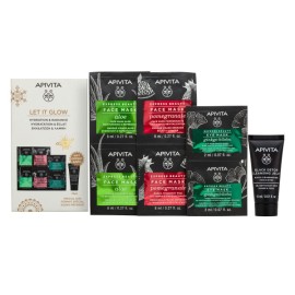 Apivita Promo Express Beauty Face Mask Aloe, 2x8ml & Pomegranate, 2x8ml & Ginkgo Biloba Eye Mask, 2x2ml & Cleansing Gel 15ml