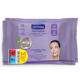 Septona Dermasoft Cleansing Wet Wipes Hyaluronic Acid & Pearl Μαντηλάκια Ντεμακιγιάζ 2x20