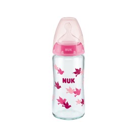 NUK - First Choice+ Μπιμπερό Γυάλινο Ροζ Θηλή Latex 0-6m (10.745.125) | 240ml