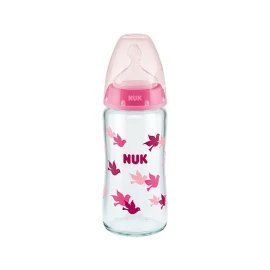 NUK - First Choice+ Μπιμπερό Γυάλινο Ροζ Θηλή Latex 0-6m (10.745.125) | 240ml