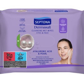 Septona Dermasoft Cleansing Wet Wipes Hyaluronic Acid & Pearl Μαντηλάκια Ντεμακιγιάζ 20τεμάχια