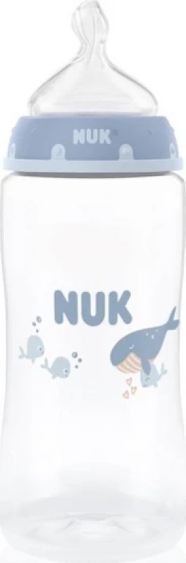 Nuk First Choice+ Πλαστικό Μπιμπερό με Θηλή Σιλικόνης 3+ Μηνών Whale Light Blue,300ml