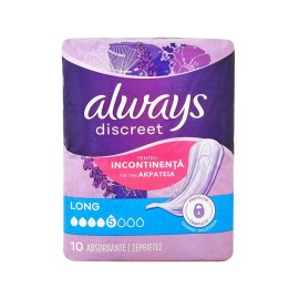 Always Discreet Long Γυναικείες Σερβιέτες Ακράτειας 5 Σταγόνες, 10τμχ