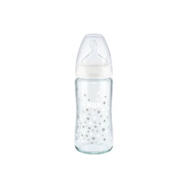 NUK - First Choice+ Μπιμπερό Γυάλινο Λευκό Θηλή Σιλικόνης 0-6m (10.745.124) | 240ml