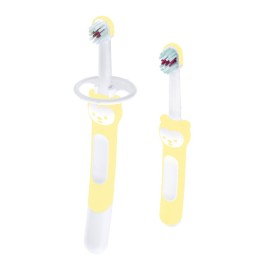 MAM - Learn to Brush Set Εκπαιδευτική & Βρεφική οδοντόβουρτσα με λαβή αρκουδάκι Κίτρινο 5m+ | 2τμχ