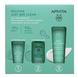 Apivita - Promo Just Bee Clear Κρέμα κατά των ατελειών 40ml & Gel καθαρισμού 15ml & Λοσιόν σύσφιξης πόρων 50ml