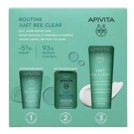 Apivita - Promo Just Bee Clear Κρέμα κατά των ατελειών 40ml & Gel καθαρισμού 15ml & Λοσιόν σύσφιξης πόρων 50ml