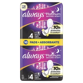 Always Platinum Secure Night Size 4 Σερβιέτες με Φτερά, 10τεμ