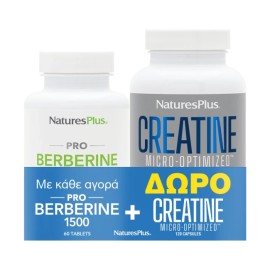 Natures Plus Promo Berberine 1500mg, 60 tablets & Creatine Micro-Optimized, 120 Capsules