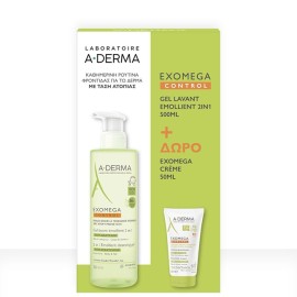 A-DERMA Exomega Control Gel Τζελ Καθαρισμού κατά του Αισθήματος Κνησμού 500ml & Exomega Control Cream 50ml