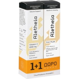 Vican Aletheia Promo Iron Plus Βύσσινο 20 Αναβράζοντα Δισκία & Vitamin C 1000mg Blueberry-Raspberry 20 Αναβράζοντα Δισκία