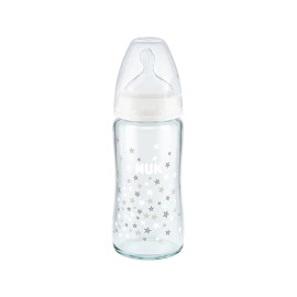 NUK - First Choice+ Μπιμπερό Γυάλινο Λευκό Θηλή Latex 0-6m (10.745.125) | 240ml