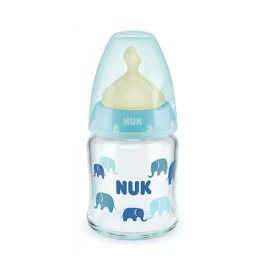 NUK - First Choice Μπιμπερό Γυάλινο Με Θηλή Καουτσούκ Μπλε 0-6m (10.747.118) | 120ml