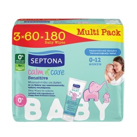 Septona Multi Pack Calm n Care Baby Sensitive Wipes 180 Τεμάχια (3x60 Τεμάχια)