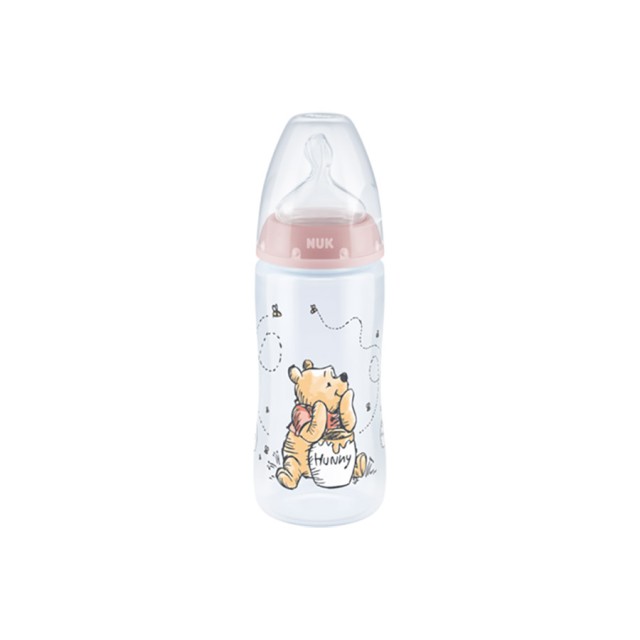 NUK - First Choice+ Disney Winnie Μπιμπερό Πολυπροπυλενίου Θηλή Σιλικόνης με Ένδειξη Θερμοκρασίας Ροζ 0-6m (10.741.035) | 300ml