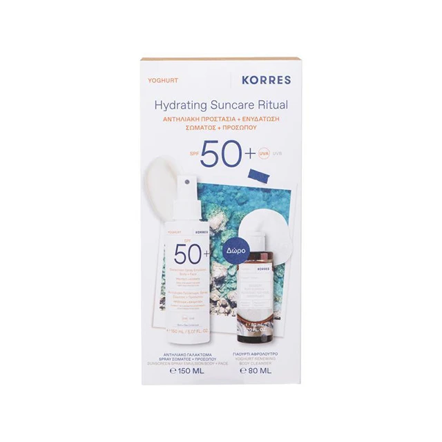 Korres Γιαούρτι Αντηλιακό Γαλάκτωμα Spray Σώματος και Προσώπου SPF 50+ & Αφρόλουτρο 80ml