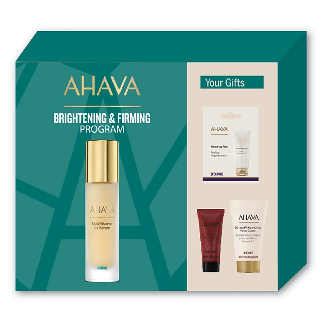 Ahava Promo Pack - Serum MultiVitamin C+ Serum 30ml, Renewing Peel 8ml, Advanced Deep Wrinkle Cream 15ml & Dermud Hand Cream 40ml