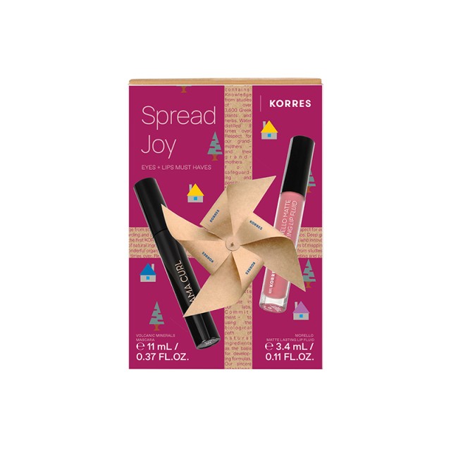 KORRES - Spread Joy Volcanic Minerals Drama Curl Mascara Black (9ml) & Morello Matte Lasting Lip Fluid Damask Rose 10 (3.4ml)