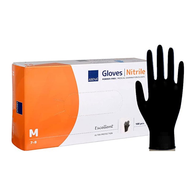 ABENA - Excellent Αντιμικροβιακά Ιατρικά Εξεταστικά Γάντια Νιτριλίου Μαύρα Medium | 100τμχ