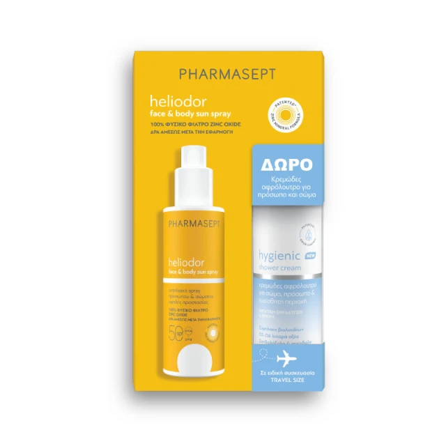Pharmasept Promo Heliodor Face & Body Sun Spray SPF 50, 165g & Hygienic Shower Cream, 100ml