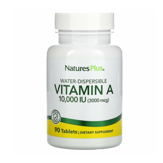 Natures Plus Immune Support Water-dispersible Vitamin A Βιταμίνη για τα Μαλλιά, τo Δέρμα & Αντιοξειδωτική δράση 10000iu 90 ταμπλέτες