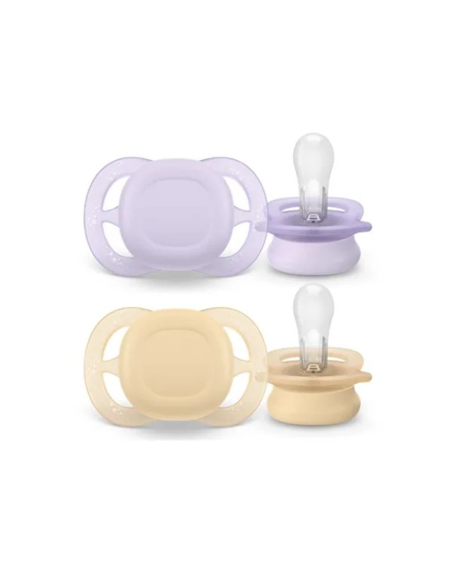 Philips Avent Πιπίλα Ultra Start SCF075/01 Μωβ/Μπεζ για 0-2 μηνών, 2 τεμάχια