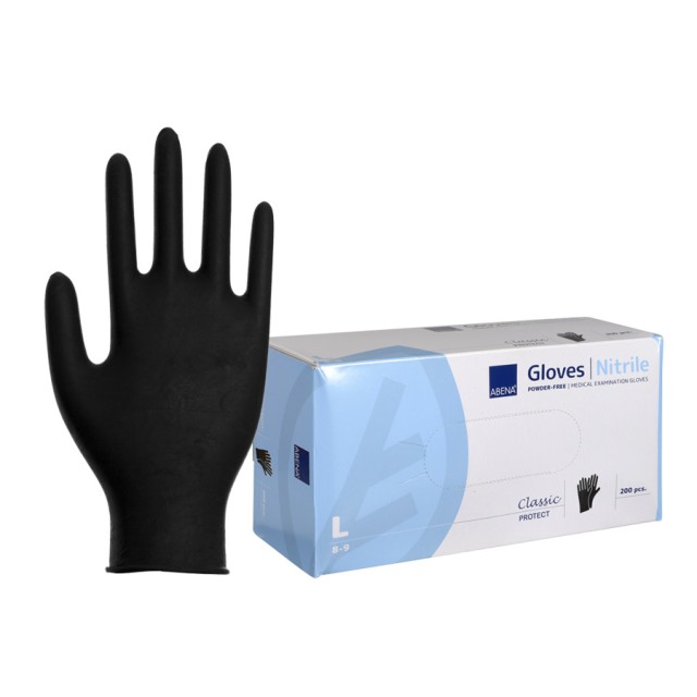 ABENA - Excellent Αντιμικροβιακά Ιατρικά Εξεταστικά Γάντια Νιτριλίου Μαύρα LARGE | 100τμχ