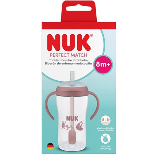 NUK Perfect Match Εκπαιδευτικό Ποτήρι με Καλαμάκι Σιλικόνης 8m+, 260ml