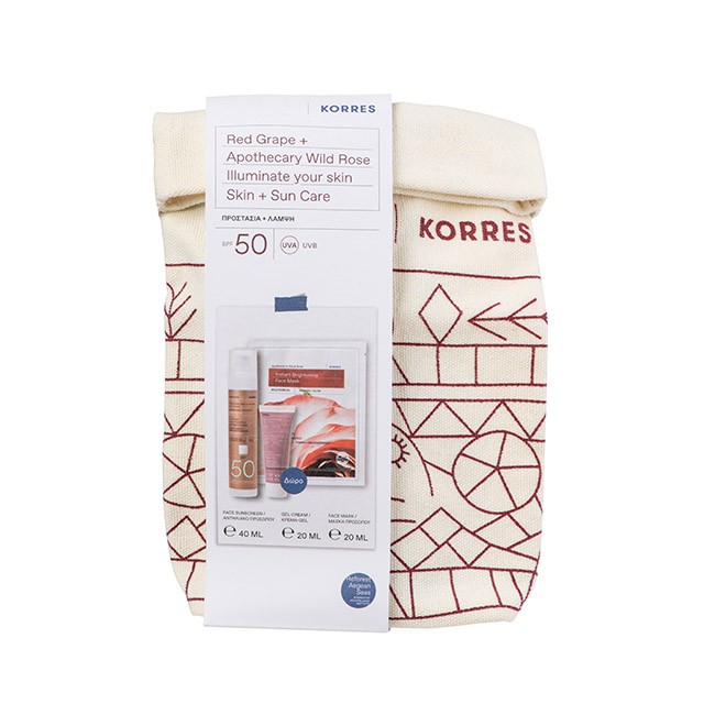KORRES - Promo Red Grape Sheer Glow Daily Sunscreen Face Cream SPF50 (40ml) & ΔΩΡΟ Apothecary Wild Rose Day Brightening Gel Cream with Vitamin Super C (15ml) & Apothecary Wild Rose Face Sheet Mask (20ml)