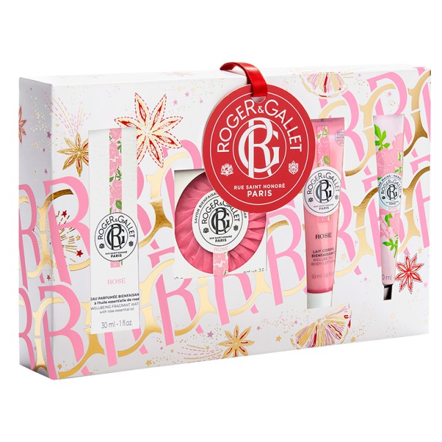 ROGER&GALLET -  Rose Eau Parfumée Bienfaisante Εορταστικό Set Άρωμα (30ml) & Αναζωογονητικό Σαπούνι (100gr) & Γαλάκτωμα Σώματος (50ml) & Κρέμα Χεριών (30ml)