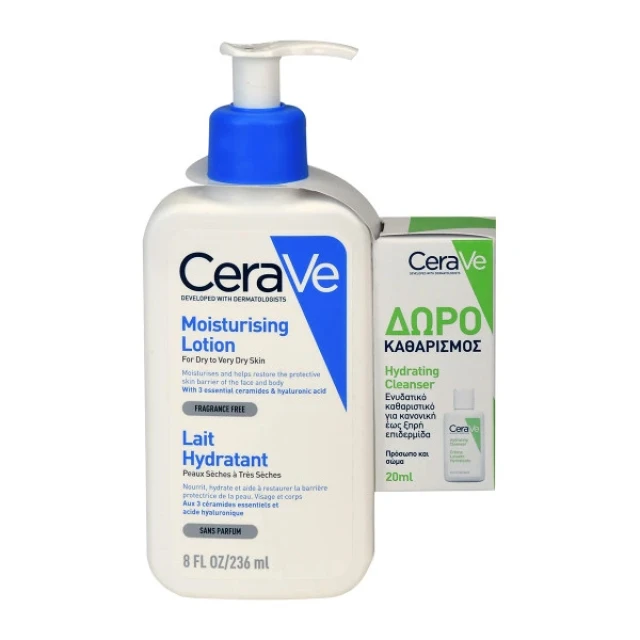 CeraVe - Moisturising Lotion Ενυδατικό Γαλάκτωμα για Ξηρό & Πολύ Ξηρό Δέρμα, 236ml & ΔΩΡΟ Hydrating Cleanser, 20ml