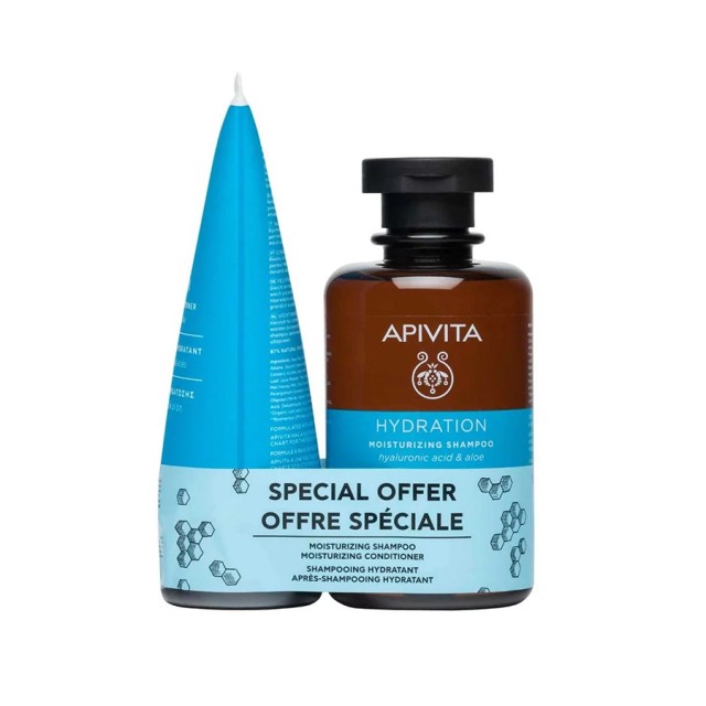 APIVITA - Promo Moisturizing Σαμπουάν με Υαλουρονικό Οξύ & Αλόη  (250ml) & Moisturizing Conditioner με Υαλουρονικό Οξύ & Αλόη  (150ml)