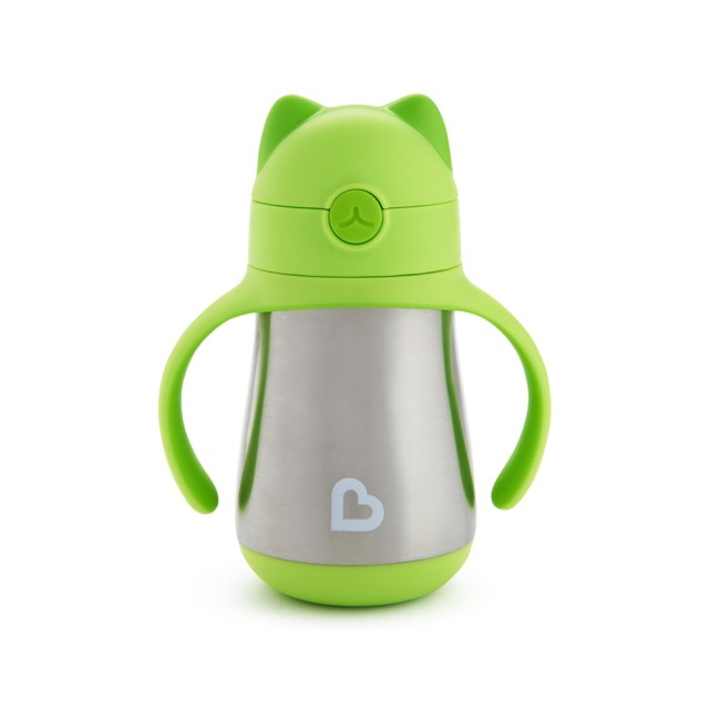 MUNCHKIN - Cool Cat Stainless Steel Straw Cup Green 18m+ | 237ml
