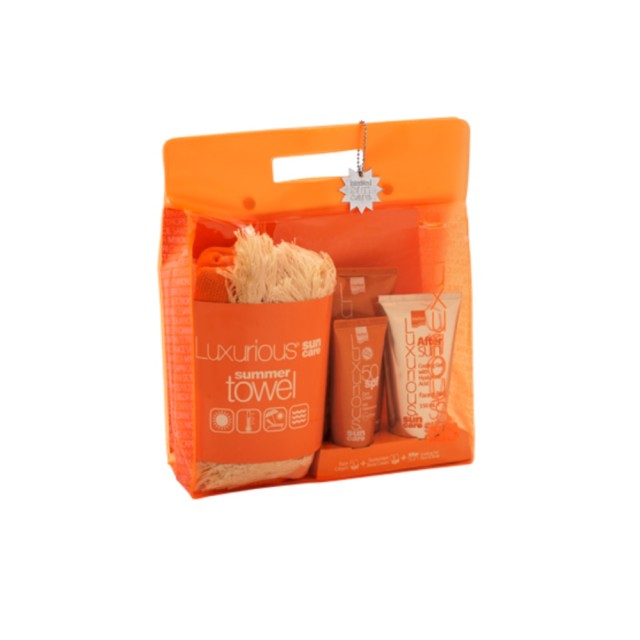 LUXURIOUS - SunCare Face Cream SPF50 (50ml) & Sunscreen Body Cream SPF30 (200ml) & After Sun Cooling Gel Face & Body (150ml) & Summer Towel