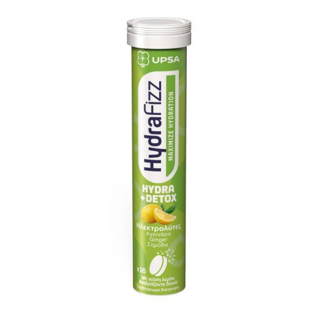Upsa Hydrafizz Ηλεκτρολύτες Hydra + Detox Γεύση Λεμόνι 16 Αναβράζοντα Δισκία