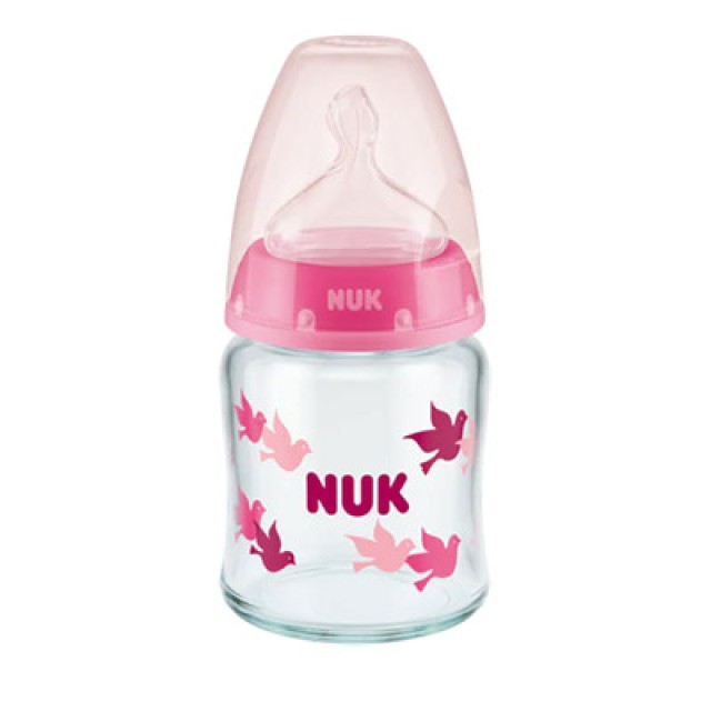 NUK - First Choice+ Μπιμπερό Ροζ με Θηλή Σιλικόνης με Ένδειξη Θερμοκρασίας 0-6m (10.747.117) | 120ml