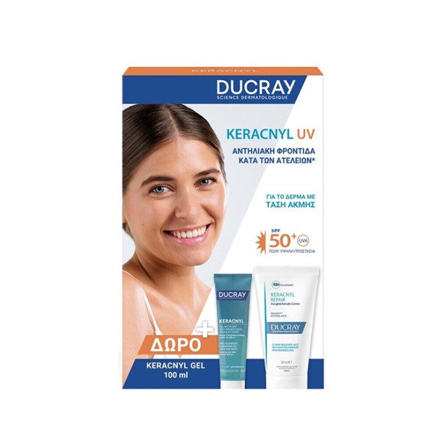 Ducray Promo Keracnyl UV SPF50+ Fluid Λεπτόρρευστη Αντηλιακή Κρέμα για Δέρμα με Τάση Ακμής, 50ml & Δώρο Keracnyl Foaming Gel for Face & Body Αφρίζον Τζελ Καθαρισμού 100ml