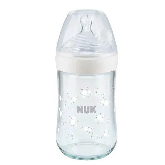 NUK - Nature Sense Μπιμπερό Γυάλινο με θηλή σιλικόνης Λευκό Medium (10.745.119) | 240ml