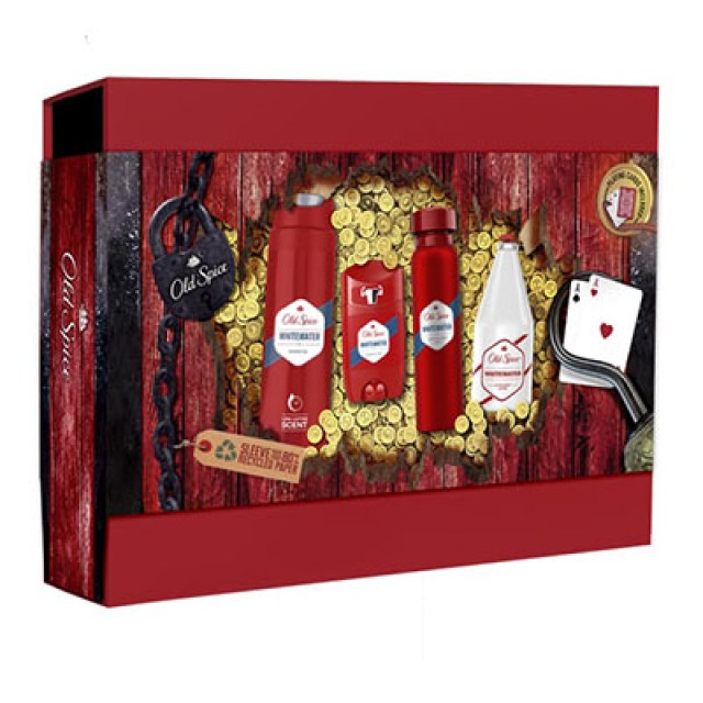 OLD SPICE - Card Box Pirate WhiteWater Deodorant Spray (150ml) & Shower Gel (250ml) & After Shave Lotion (100ml) & Deodorant Stick (50ml)  &  ΔΩΡΟ Τράπουλα Old Spice