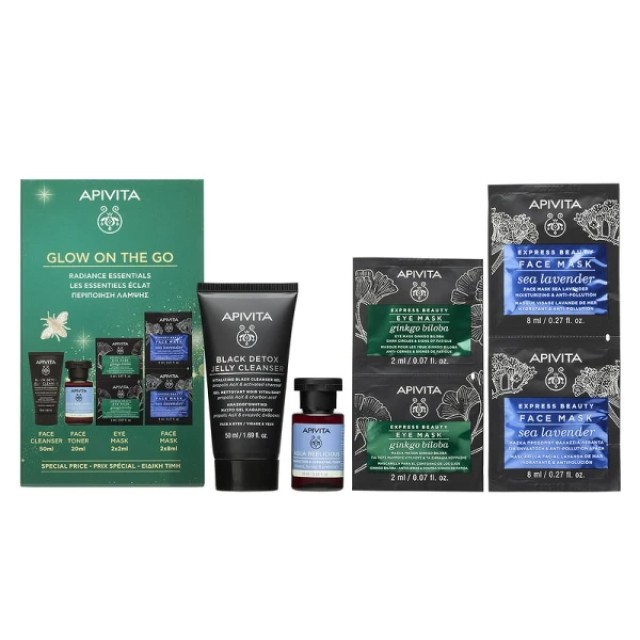 Apivita Promo Glow on the Go Black Detox Jelly Cleanser 50ml & Aqua Beelicious Λοσιόν 20ml & Express Beauty Μάσκα Προσώπου 2x8ml & Μάσκα Ματιών 2x2ml
