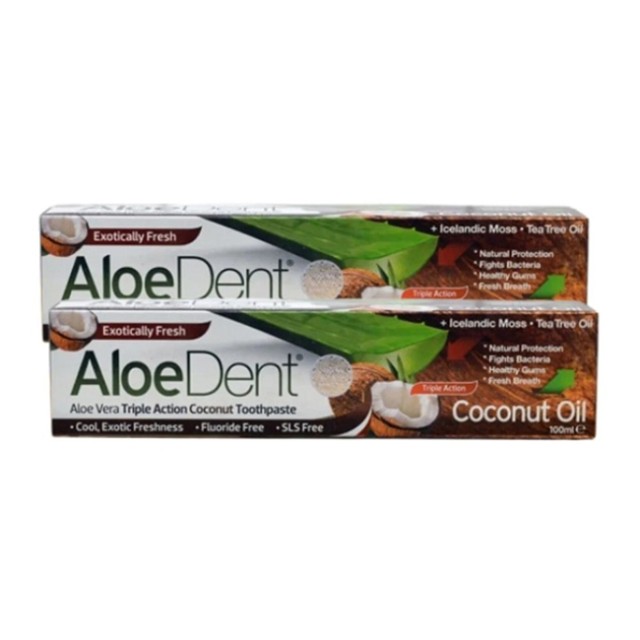 Optima Aloe Dent Promo Triple Action Coconut Oil Toothpaste (2x100ml) - Οδοντόκρεμα Τριπλής Δράσης με Έλαιο Καρύδας