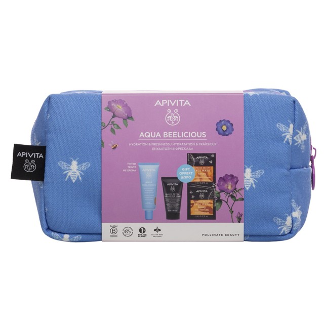 APIVITA - Promo Aqua Beelicious Hydrating Fluid Cream Tinted SPF30 (40ml) & Black Detox for Face & Eyes (50ml) Express Beauty Face Mask Honey (2x8ml)