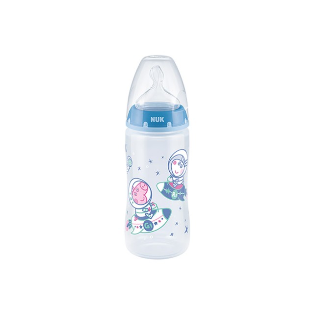 NUK - First Choice Plus Peppa Pig Μπιμπερό Πολυπροπυλενίου Θηλή Σιλικόνης με Ένδειξη Θερμοκρασίας Μπλε 6-18m (10.741.070) | 300ml