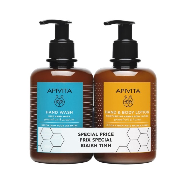 APIVITA - Hand Wash Grapefruit & Propolis (300ml) & Moisturizing Hand & Body Lotion with Grapefruit & Honey (300ml)